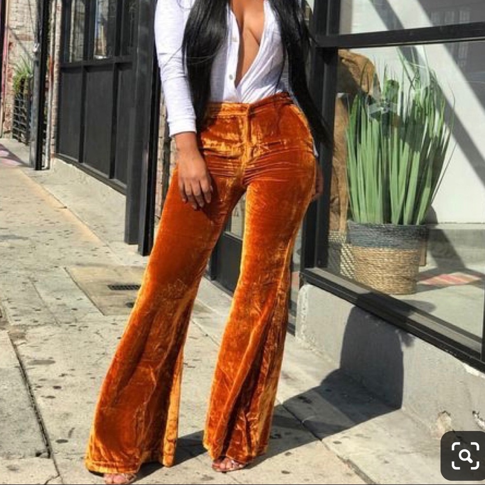 Velvet burnt orange wide leg pants Sz L